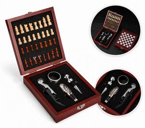 Set cadou de lux pentru vin ROYAL VINTAGE 15x17 cm cu tabla de sah, maro
