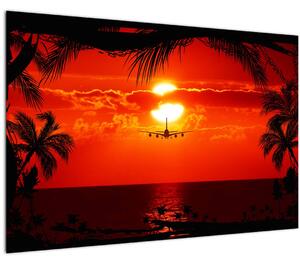 Tablou - apus de soare cu avion (90x60 cm)
