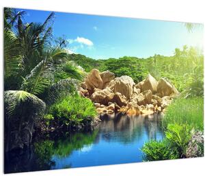 Tablou cu lac în jungla din Seychelles (90x60 cm)