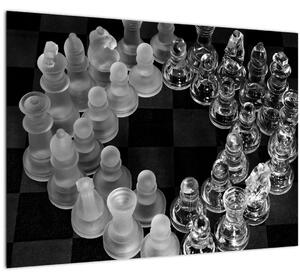 Tablou pe sticlă - șah albnegru (70x50 cm)