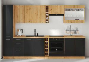 Dulap inferior de bucătărie pentru cuptor Meriel 60 D GAZ BB (negru + Stejar artisan). 1033977