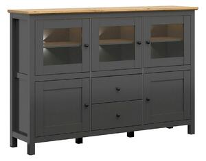Comoda HESEN, gri grafit/stejar artisan, PAL melaminat/sticla, cu ilum