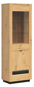 Vitrina OSTIA, stejar artisan/negru mat, PAL/sticla securizata, 67x42x