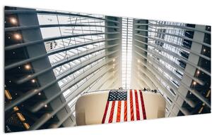 Tablou unei construcții cu steagul SUA (120x50 cm)