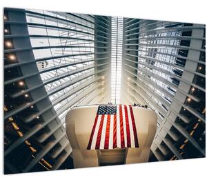 Tablou unei construcții cu steagul SUA (90x60 cm)