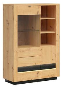 Vitrina OSTIA, stejar artisan/negru, PAL/sticla securizata, 101x42x144