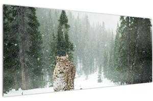Tablou cu leopard în zăpadă (120x50 cm)