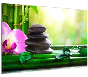 Tablou cu pietre pentru masaj și orhidee (90x60 cm)