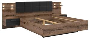 Cadru pat KASSEL 160x200, nuc/negru, PAL/piele ecologica, cu iluminare