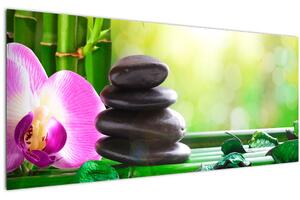 Tablou cu pietre pentru masaj și orhidee (120x50 cm)