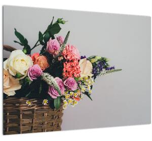 Tablou cu coș și flori (70x50 cm)
