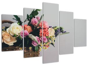 Tablou cu coș și flori (150x105 cm)