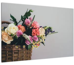 Tablou cu coș și flori (90x60 cm)