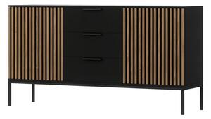 Comoda MEORATI 150x40 cm, neagra/dub artisan