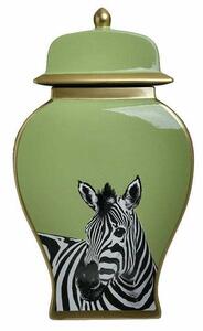 Vas decorativ cu capac, Ceramica, Multicolor, Zebra