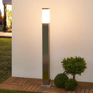 Lindby Lampă stâlpișor Lorian, 100 cm, oțel inoxidabil, IP44, E27, reglabil, Metalic, Oțel inoxidabil, Modern