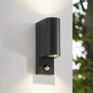Lindby Aplică pentru exterior Palina, senzor, IP44, antracit, reglabil, Negru, Aluminiu, Modern, Perete unghiular