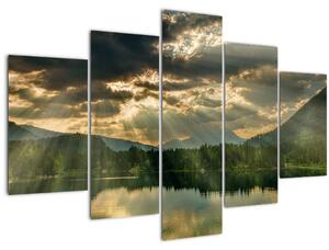 Tablou cu lac și soarele translucid (150x105 cm)