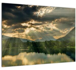 Tablou cu lac și soarele translucid (70x50 cm)