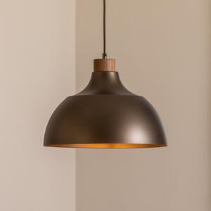 Envostar Lampă suspendată Kaitt, maro, Ø 34 cm, detaliu din lemn, reglabil, Maro / Rugină, Camera de zi / sufragerie, Metal, Scandinavă