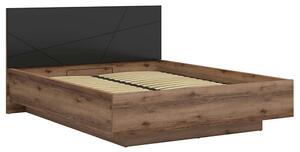 Pat FORN 160X200, stejar inchis/negru mat, PAL, cu somiera si lada dep