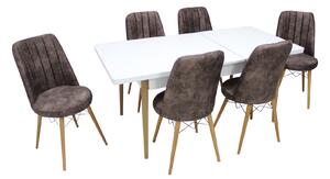 Set masă extensibilă Aris Alb cu 6 scaune Apollo Maro 