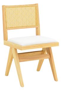 Scaun Bucataire/Dining Wilmor Lemn De Cauciuc, Finisaj Stejar,Spatar Ratan, Sezut Tapiterie Textila Alba