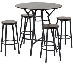 Set de masa cu 4 scaune HOMCOM, in Stil Industrial, Lemn si Otel, Culoare nuc | Aosom RO