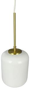 Dyberg Larsen Lampă suspendată Silvia de la Larsen, Ø 15 cm, opal/alamă, sticlă, reglabil, Alb, Camera de zi / sufragerie, Sticlă, Design