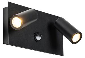 Aplică de exterior neagră cu LED cu senzor de mișcare cu 2 lumini - Simon