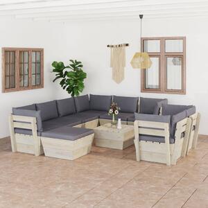 Set mobilier grădină din paleți cu perne, 10 piese, lemn molid