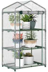Outsunny Mini-Seră Portabilă cu Înveliș Plastic și Cadru Metalic, 3 Rafturi, Ușă cu Fermoar, 69x49x125 cm, Transparent | Aosom Romania