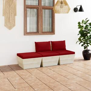 Set mobilier grădină paleți, 3 piese, cu perne, lemn de molid