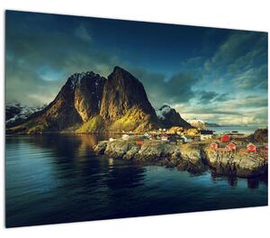 Tablou cu sat de pescari din Norvegia (90x60 cm)