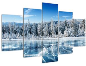 Tablou cu lacul înghețat și copacii înzăpeziți (150x105 cm)