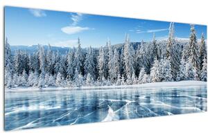 Tablou cu lacul înghețat și copacii înzăpeziți (120x50 cm)