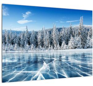 Tablou cu lacul înghețat și copacii înzăpeziți (70x50 cm)