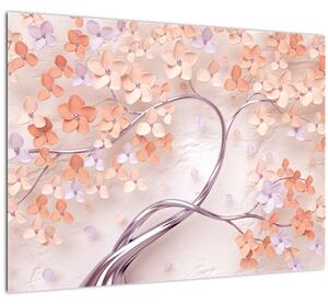 Tablou pe sticlă florilor de pom din coral - abstract (70x50 cm)