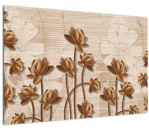 Tablou cu abstracția florilor - maro (90x60 cm)