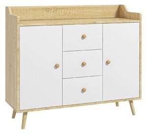 HOMCOM Comodă cu 3 Sertare și 2 Dulapuri cu Rafturi, Bufet Modern din PAL și Lemn de Pin, 90x32x80 cm, Alb | Aosom Romania