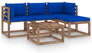 Set mobilier de grădină, 5 piese, cu perne albastre