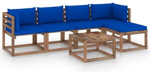 Set mobilier de grădină cu perne albastre, 6 piese