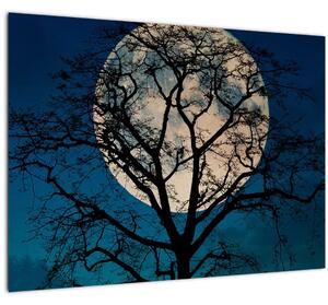 Tablou pe sticlă copacului cu lună plină (70x50 cm)