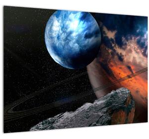 Tablou pe sticlă planetei în cosmos (70x50 cm)