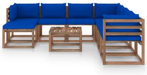Set mobilier de grădină cu perne albastre, 9 piese