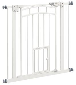 PawHut Uşa de Siguranţă pentru Câini, Barieră pentru Animale de Companie cu Ușă Mică pentru Pisici, 74-80x76 cm, Alb | Aosom Romania