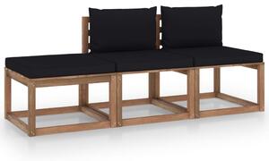 Set mobilier de grădină cu perne, 3 piese, lemn de pin tratat