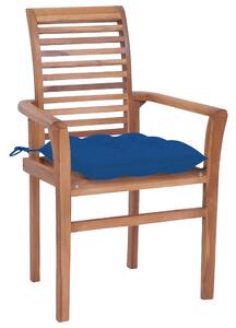 Scaune de masă cu perne albastre, 6 buc., lemn masiv de tec