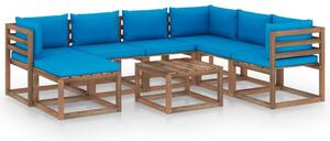Set mobilier de grădină cu perne albastru deschis, 8 piese