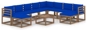 Set mobilier de grădină cu perne, albastru, 11 piese